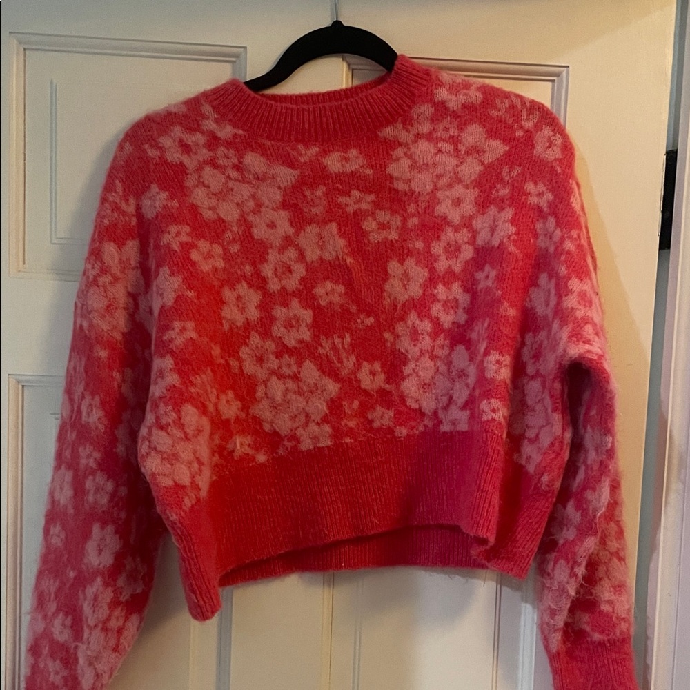 Zara Pink Floral Crew Neck Sweater